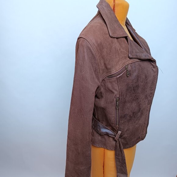 Vintage Genuine Leather Motorcycle Bomber Coat brown Jacket Women’s Medium 90s - Picture 4 of 16